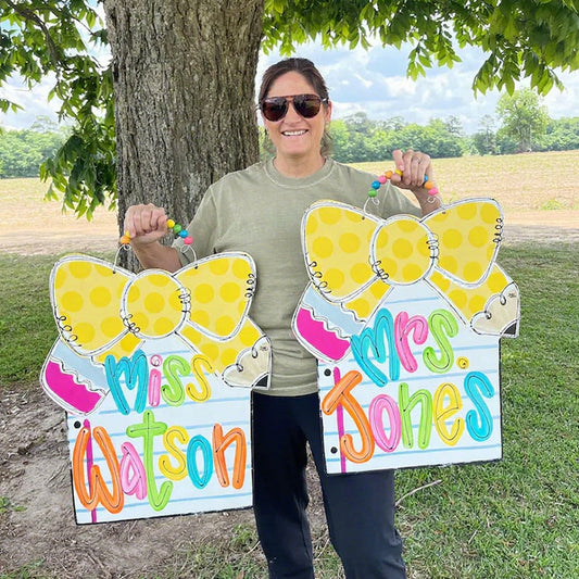 Notebook paper with pencil bow door hanger