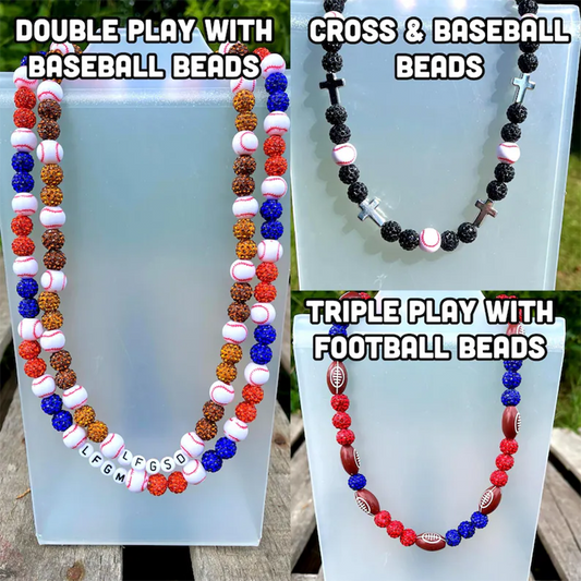 Custom Baseball Sparkle Beaded Necklace Bro Beads Baseball Rhinestone Necklace